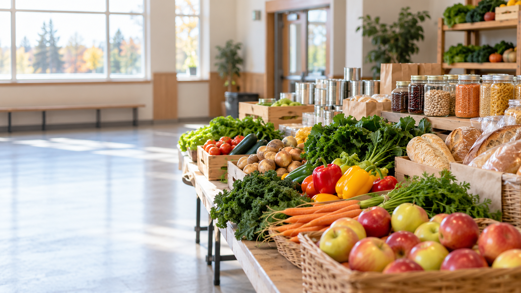 Fresh food set out for community sharing